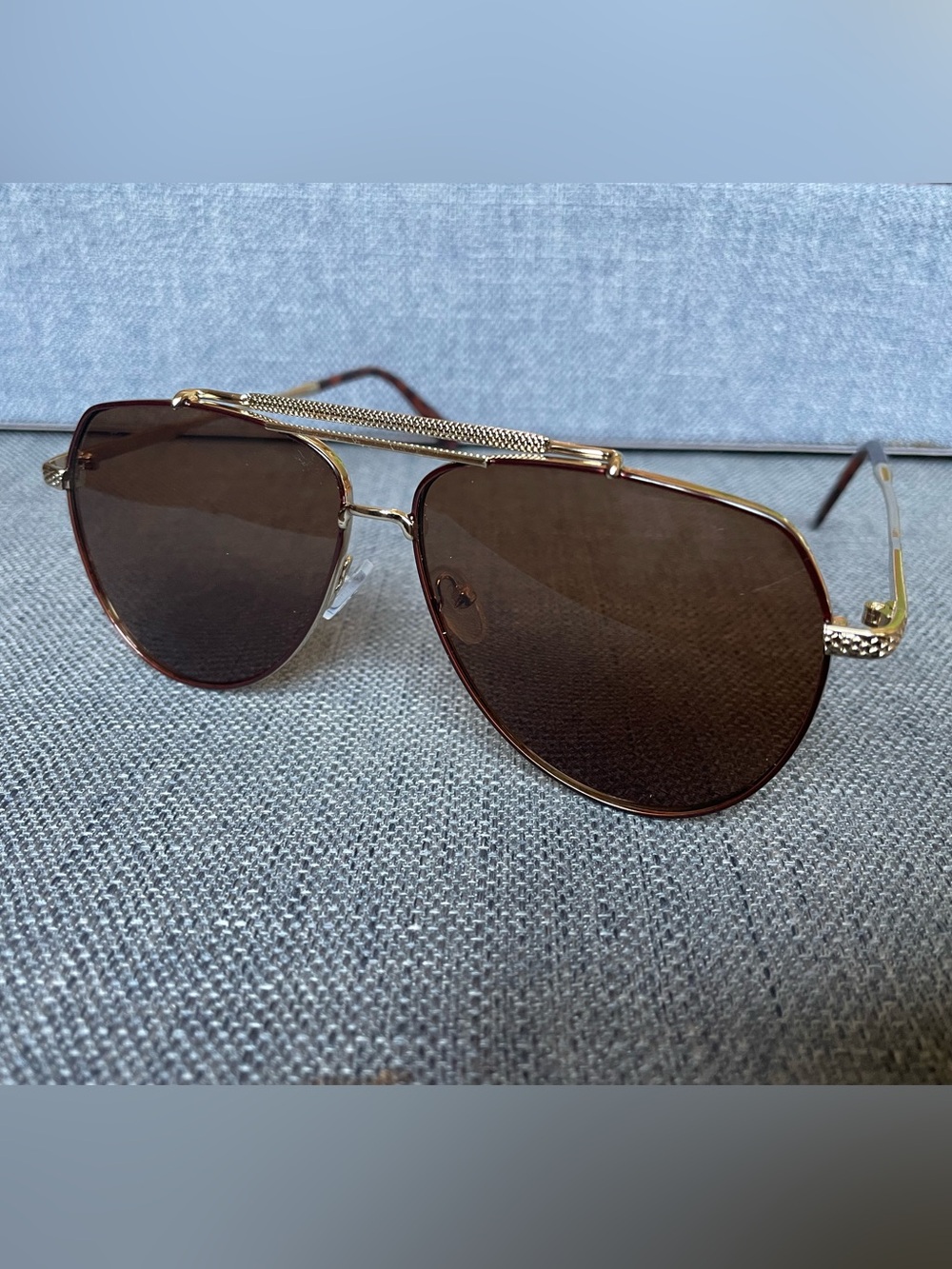 Gold Aviator Sunglasses Brown Gradient Lens Double Bridge